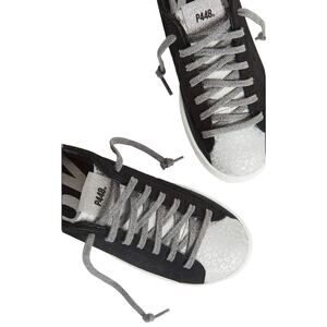 P448 John W sneakers 37 US 7 black silver metallic leopard print lace-up low top